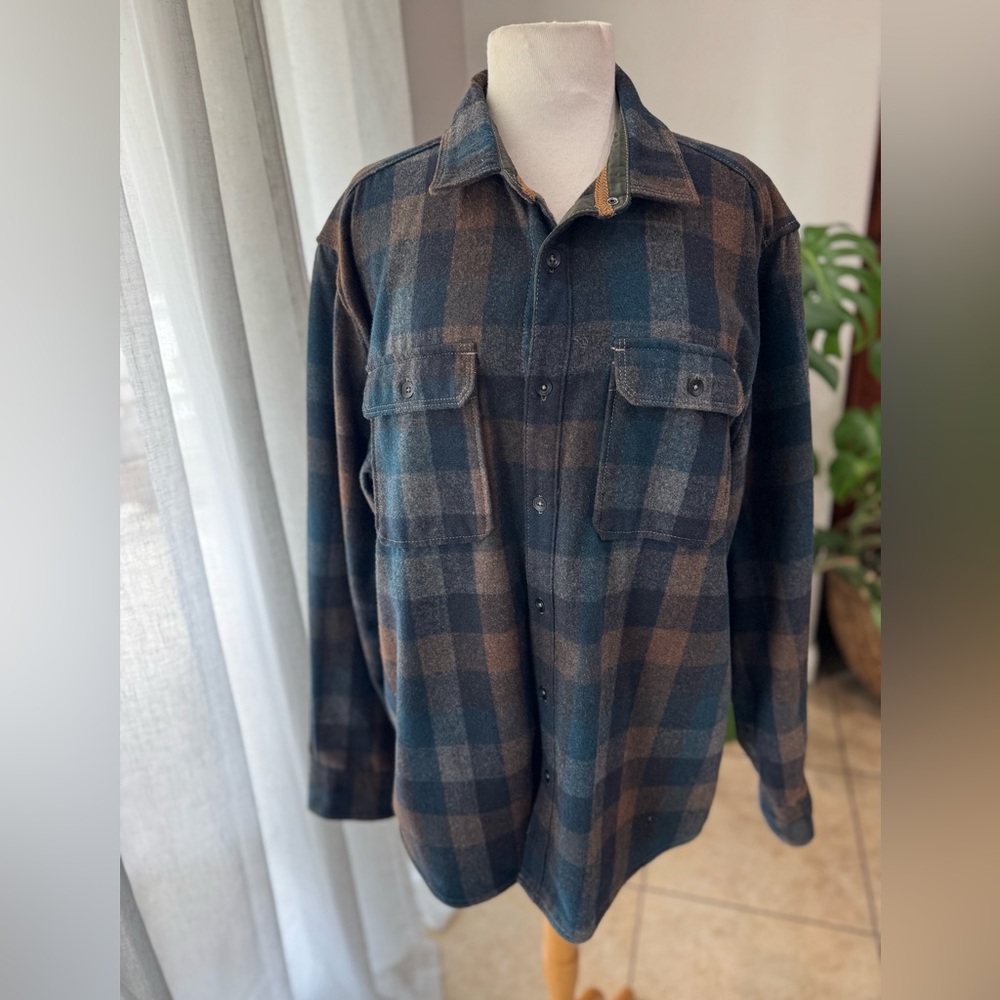 Jeremiah American Legacy‎ Plaid Flannel Shirt Jacket Blue Brown Size L